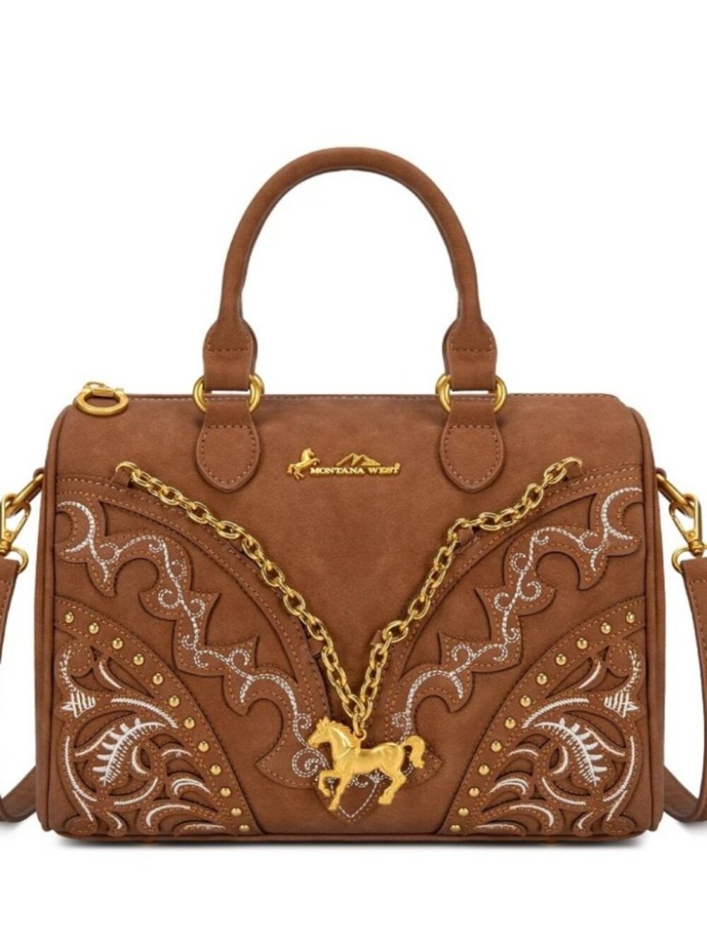 Montana West Western Horse Charm Satchel Crossbody Bag - Brown